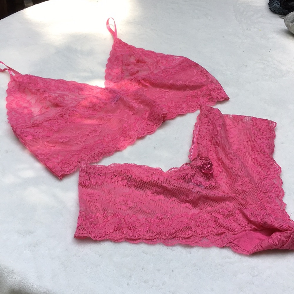 Pink lace bralette & panty set